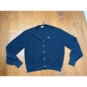 Vintage Izod Lacoste Cardigan Sweater Mens XL Blue V Neck Knit Made USA Acrylic